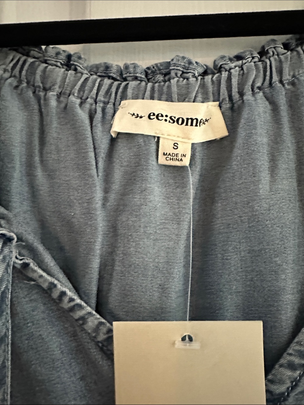 Washed Blue Ruffle-Trim Peasant Blouse - Picture 3 of 6